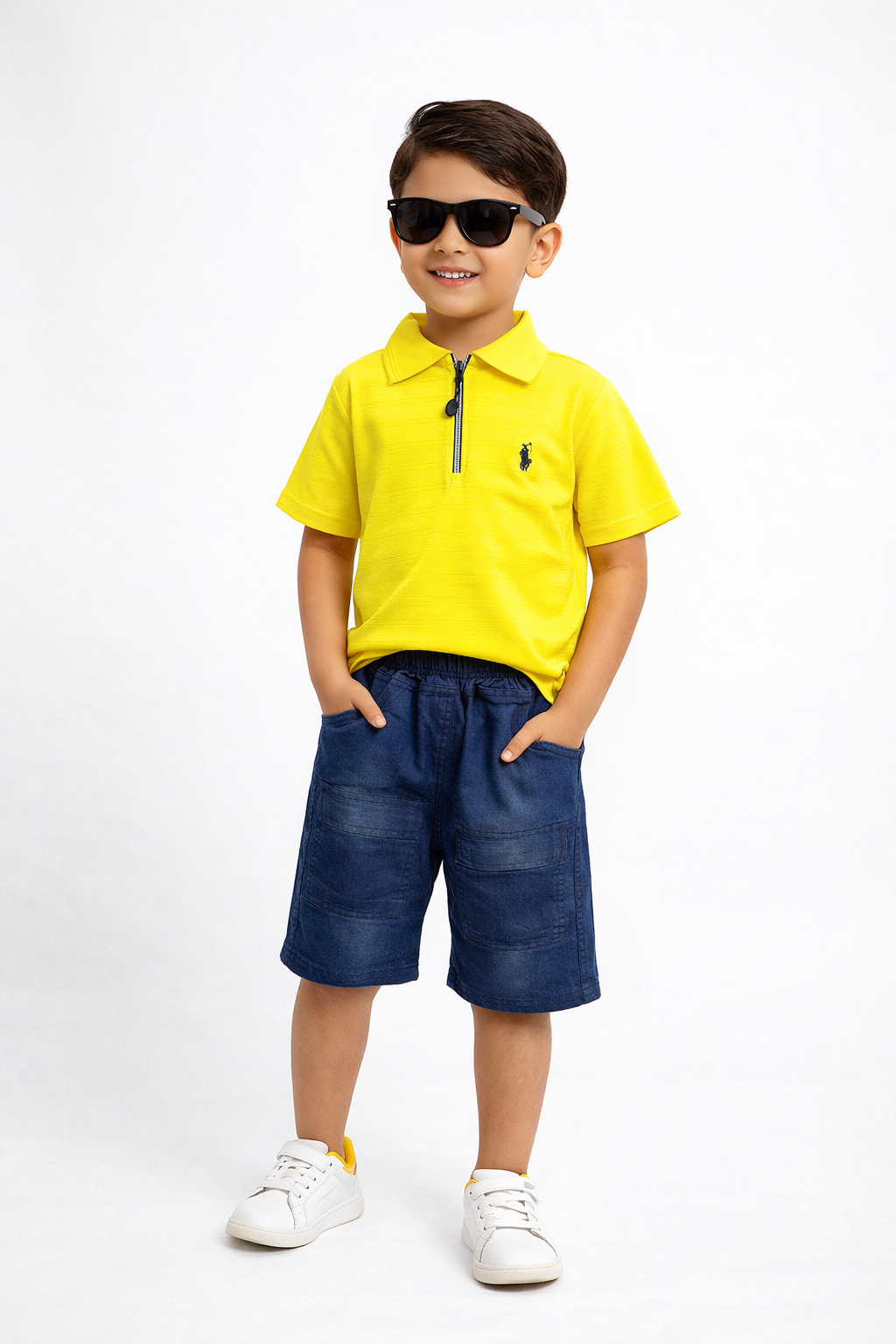 Denim Short With Fancy Pollo T shirt.
